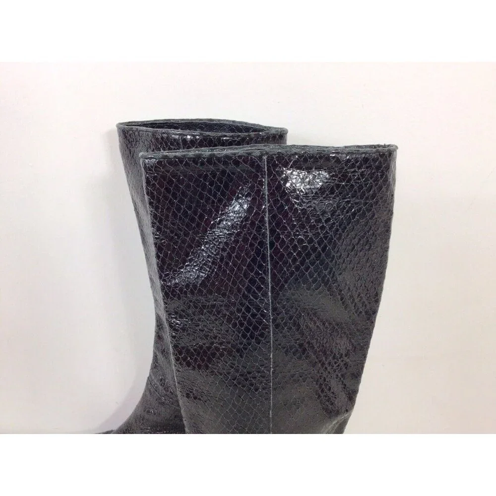 Loeffler Randall Black Snakeskin-Embossed Over-the-Knee Boots